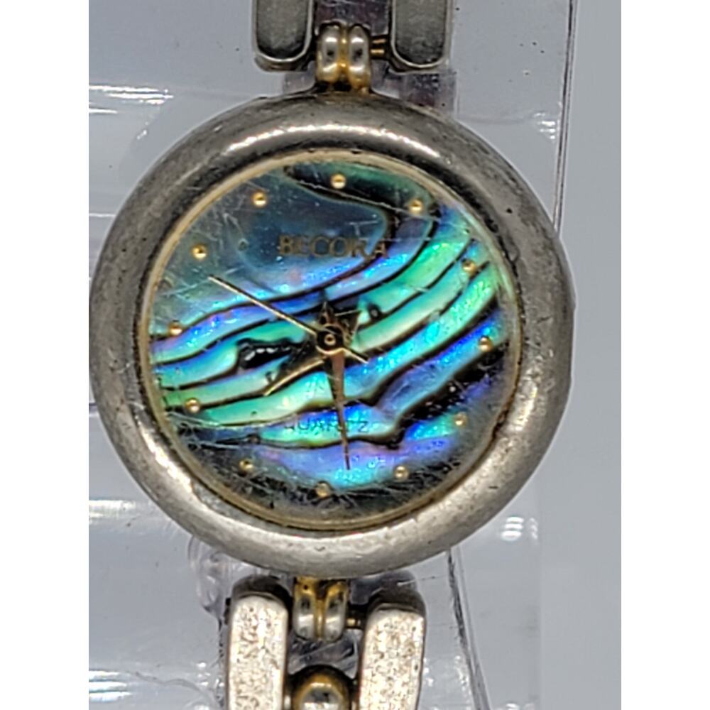 Becora Vintage Abalone Dial Quartz Ladies Watch Does Not Run Missing Crown